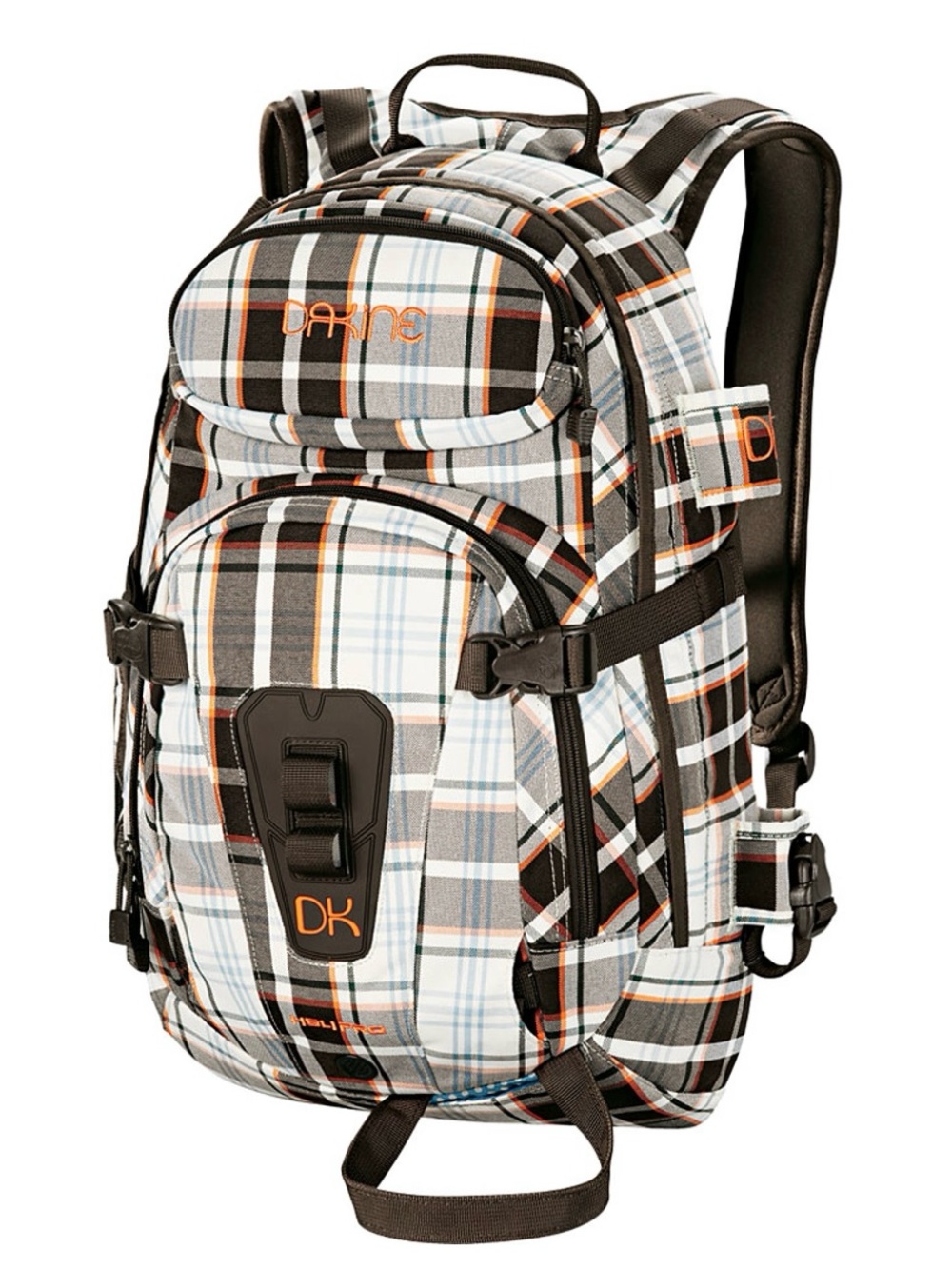 Dakine Plaid Backpack in White, Brown & Orange Accent